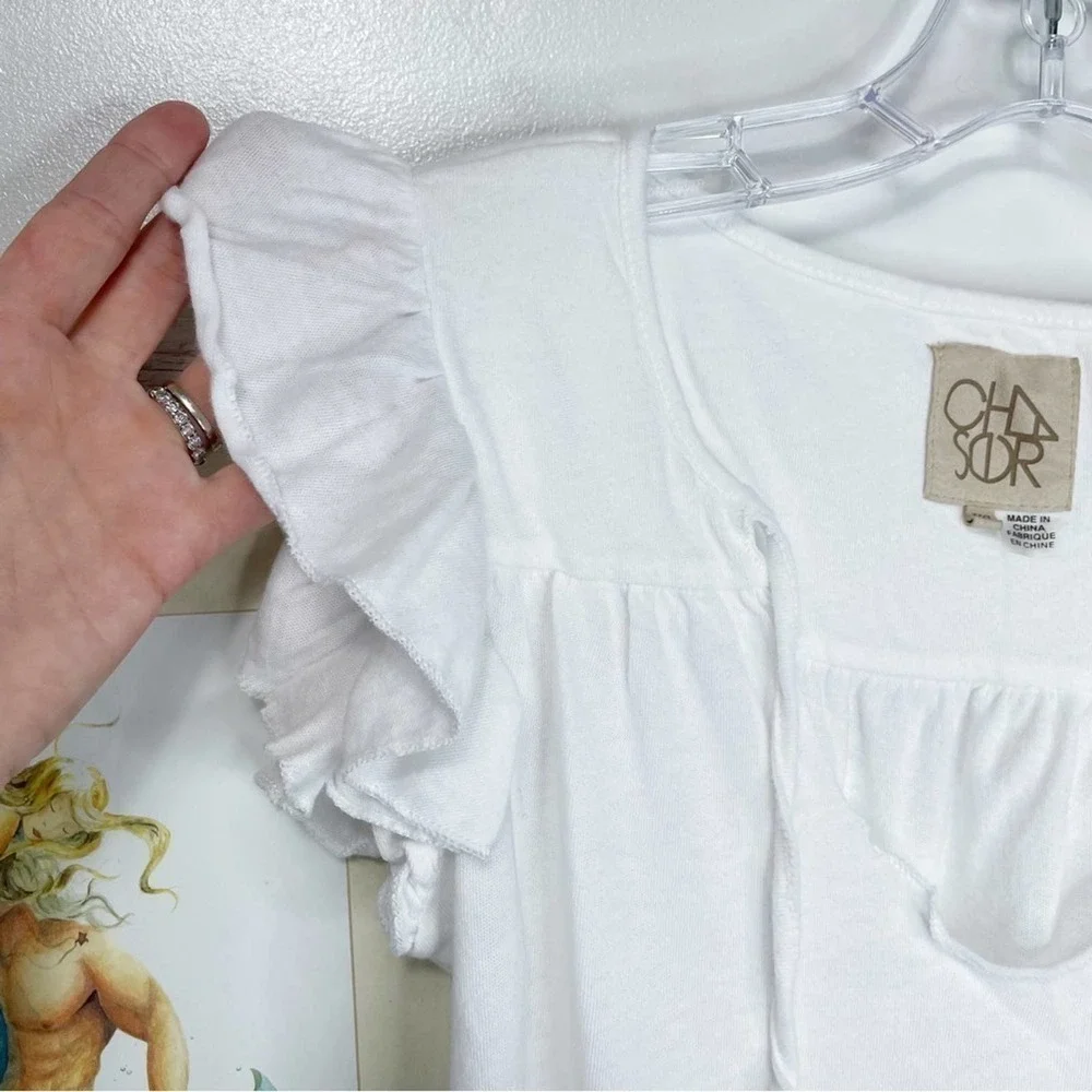Chaser White Cotton Flutter Sleeve Tee Shirt Size Extra Small